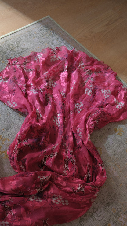 Vintage raspberry pink floral dress (S-M)