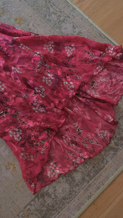Vintage raspberry pink floral dress (S-M)