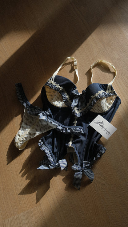 Navy Gingham French corset (80B/36B)