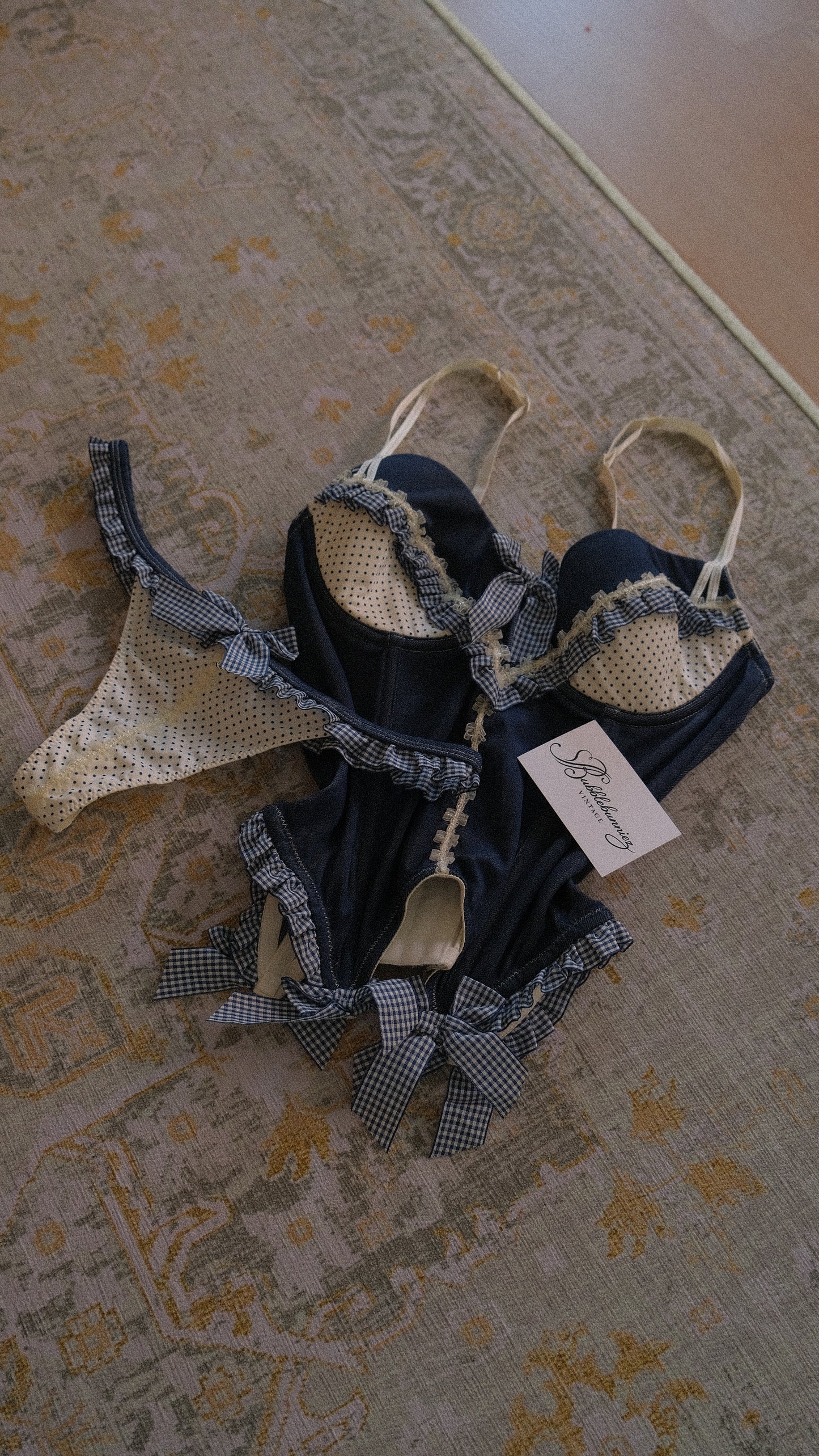 Navy Gingham French corset (80B/36B)
