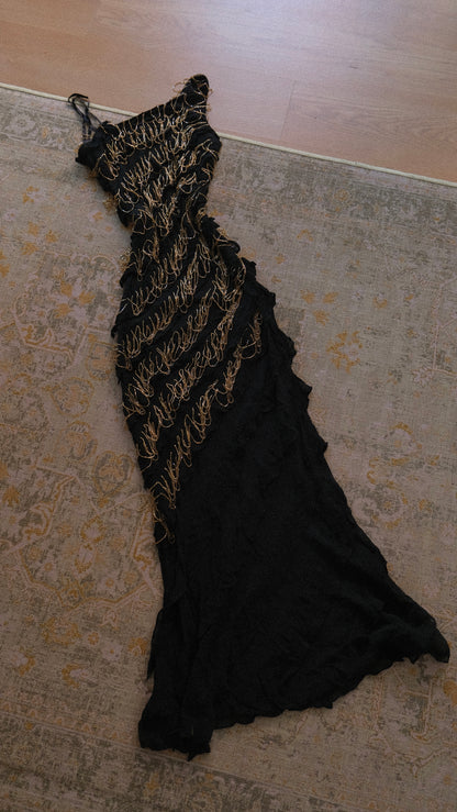 Black and gold vintage evening dress (M)