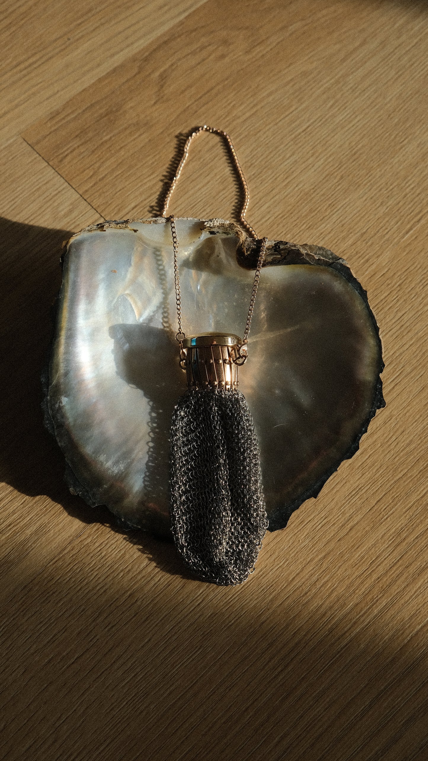Rare silver and gold tone vintage chainmail purse