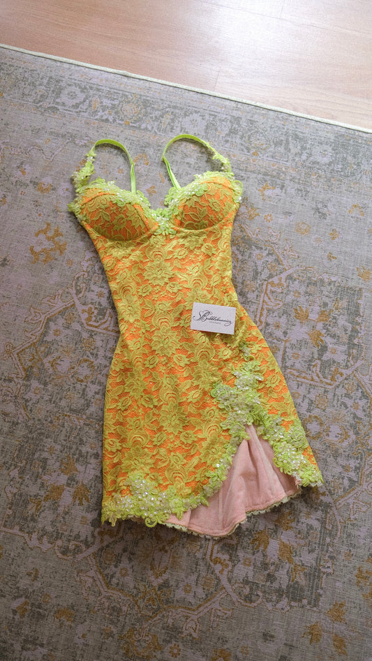 Vintage English designer melon corset dress (XS-M)
