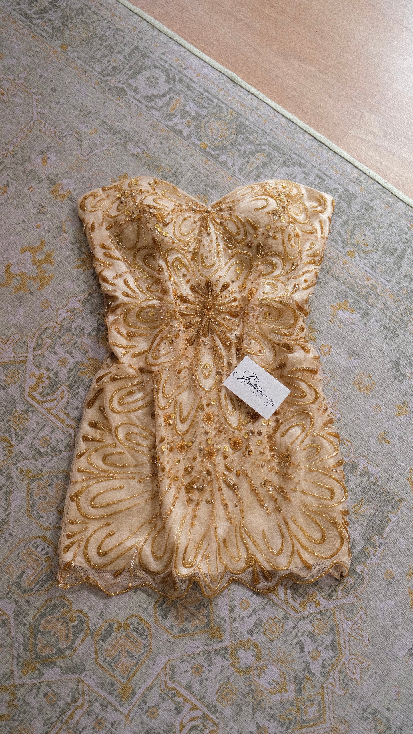 Vintage hand-painted golden mini dress (M)