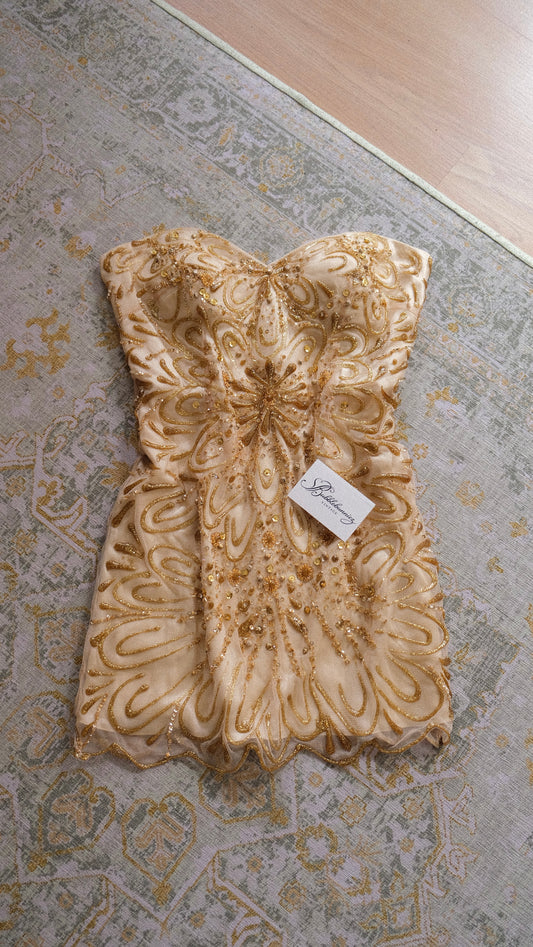 Vintage hand-painted golden mini dress (M)