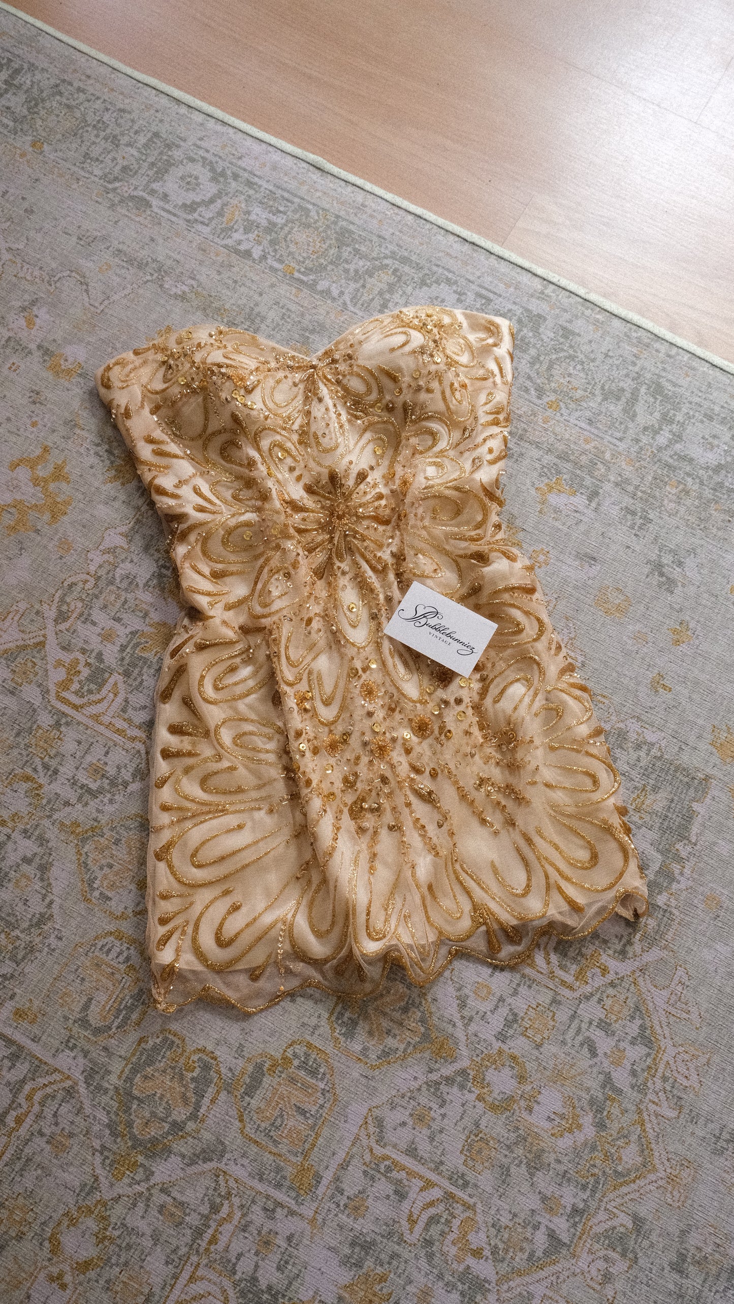 Vintage hand-painted golden mini dress (M)