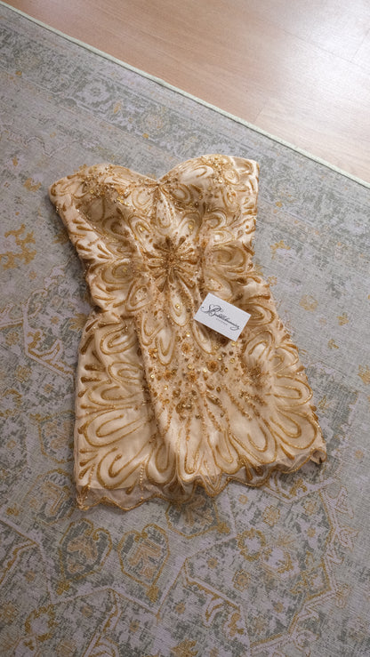 Vintage hand-painted golden mini dress (M)
