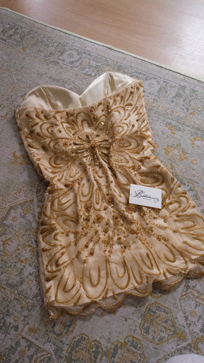 Vintage hand-painted golden mini dress (M)