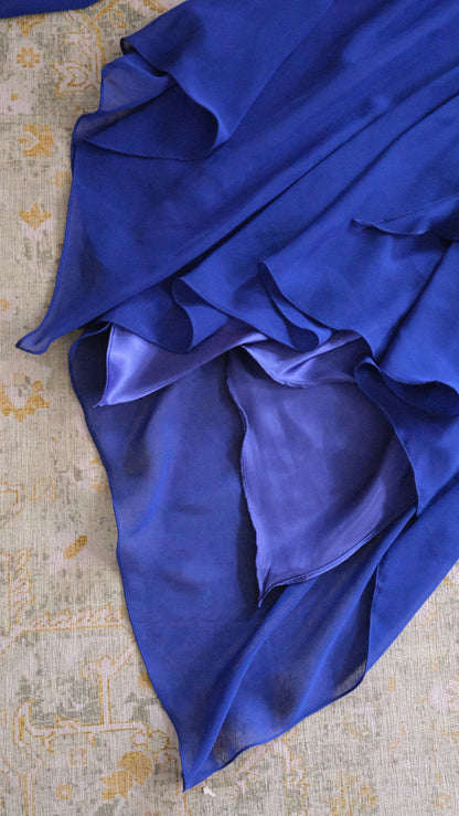 Deep blue evening dress with scarf (M)