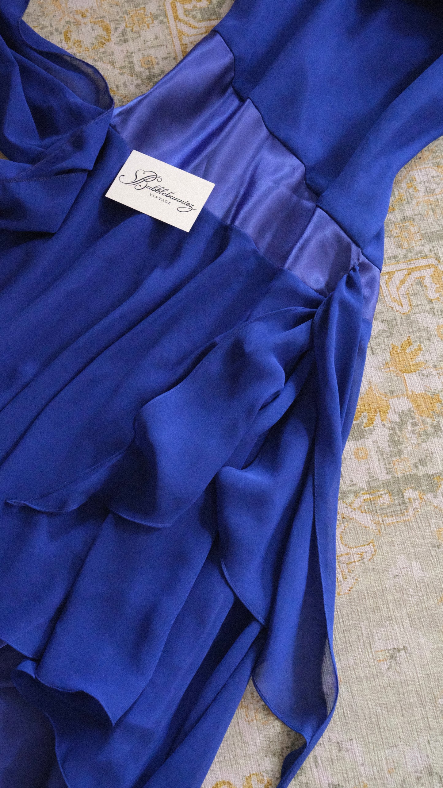 Deep blue evening dress with scarf (M)