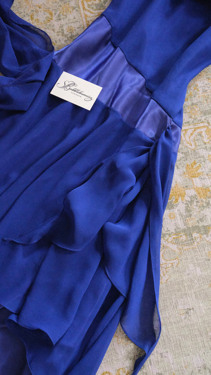 Deep blue evening dress with scarf (M)