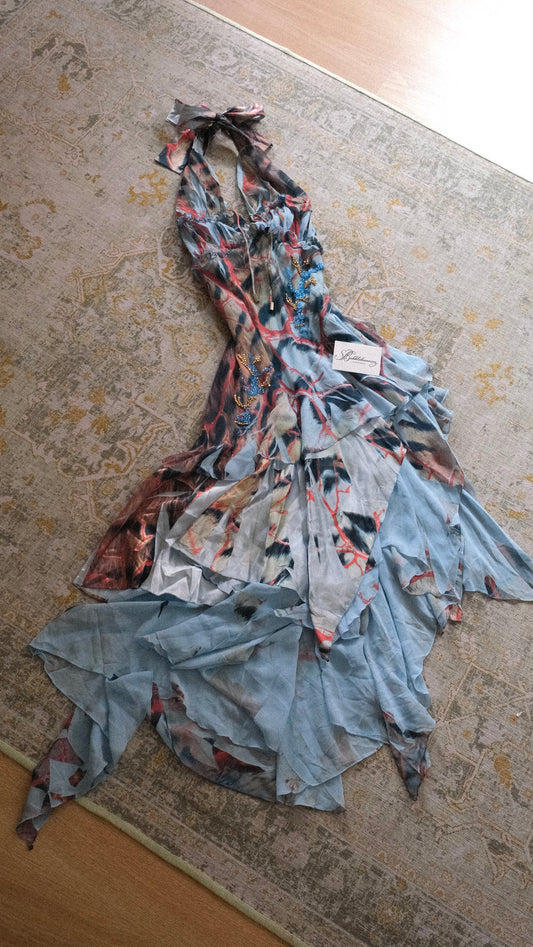 Vintage coral reef flutter dress (S-M)