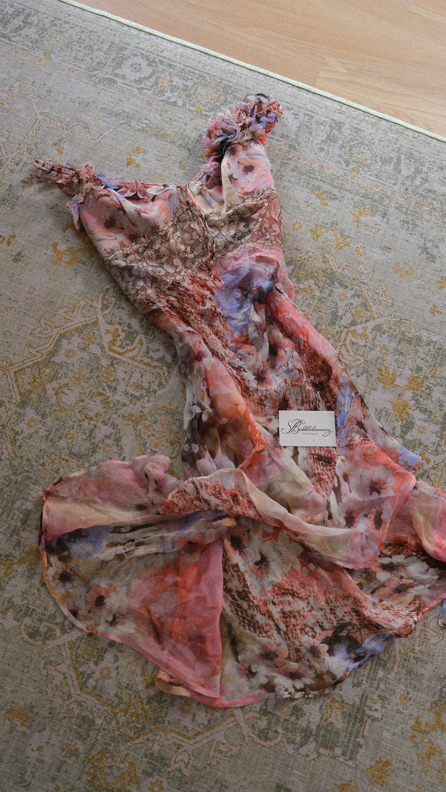 Vintage French sheer floral bustier dress (M)