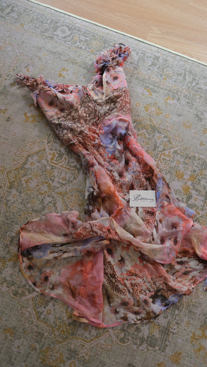 Vintage French sheer floral bustier dress (M)
