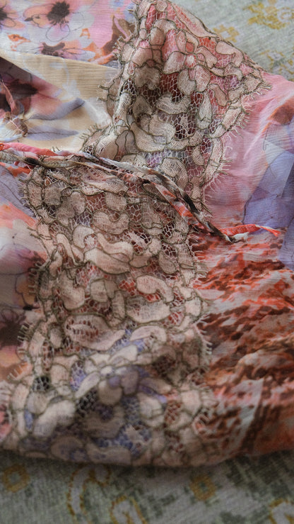 Vintage French sheer floral bustier dress (M)