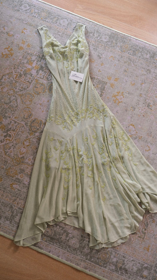 Vintage Yve London mint green flutter dress (M)
