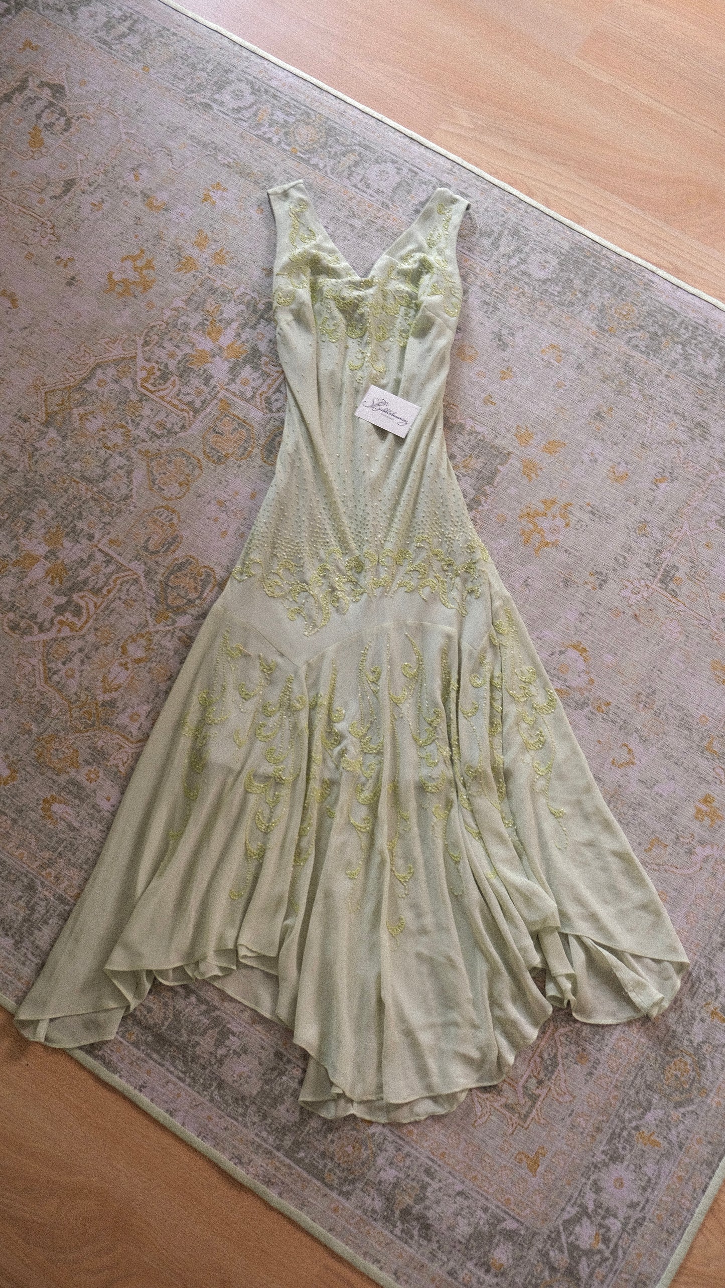 Vintage Yve London mint green flutter dress (M)