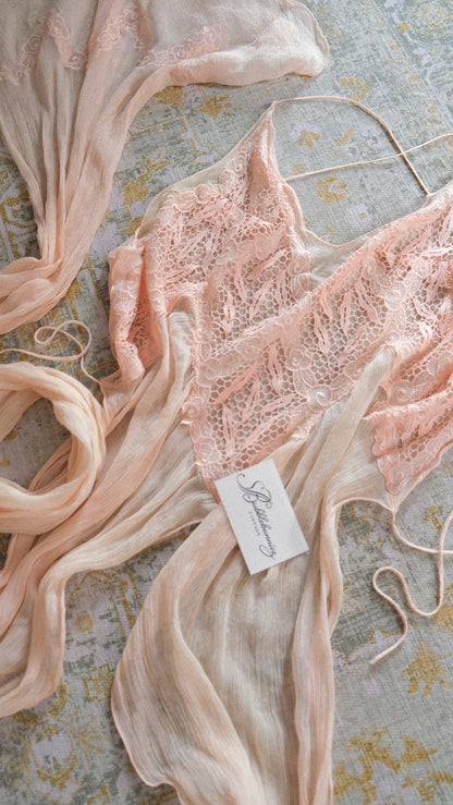 Vintage soft pink open back top with scarf (XS-M)