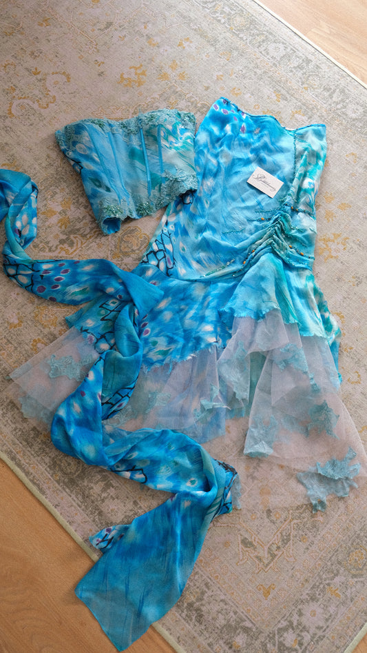 Vintage vibrant blue mermaid 3 piece set (S)