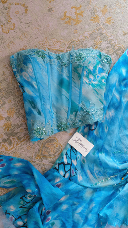 Vintage vibrant blue mermaid 3 piece set (S)