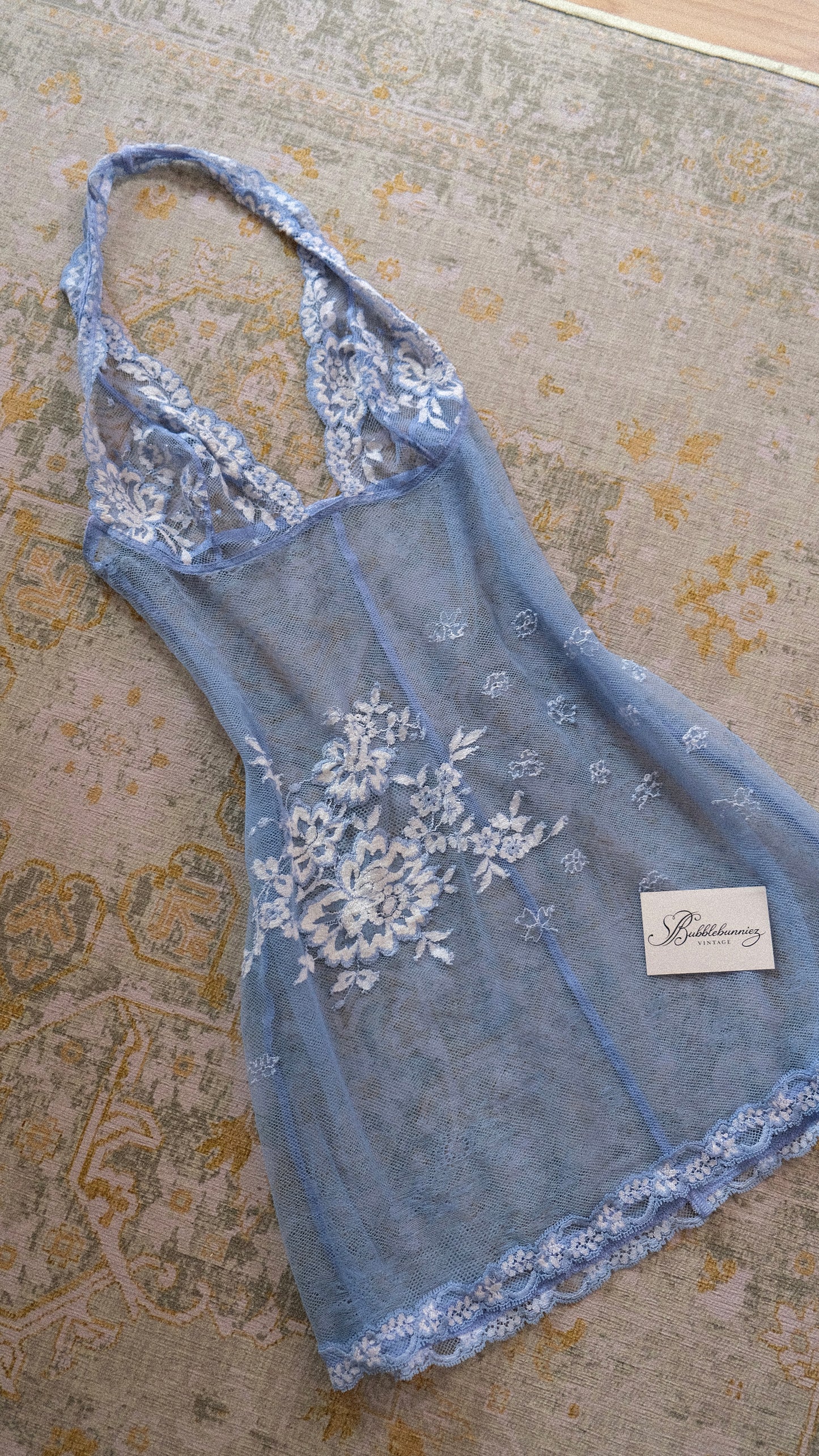 Vintage La Perla ocean blue sheer babydoll (M-L)