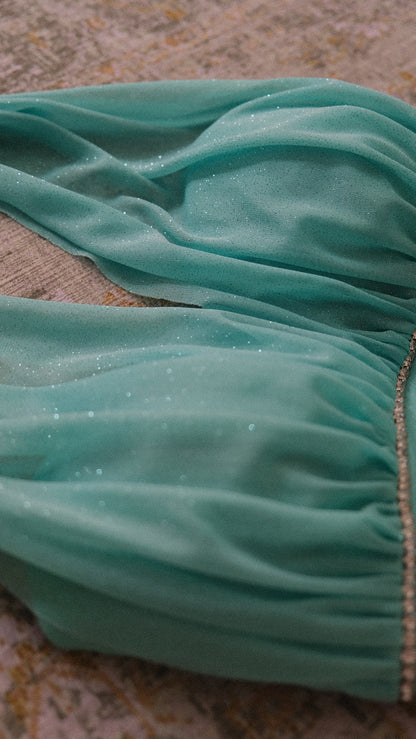 Betsy & Adam aqua shimmer dress (S/M, M)