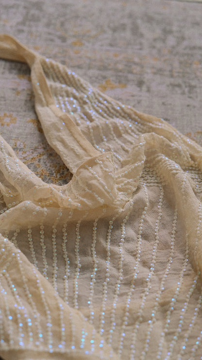 Vintage sheer ivory sequin halterdress (S-M)