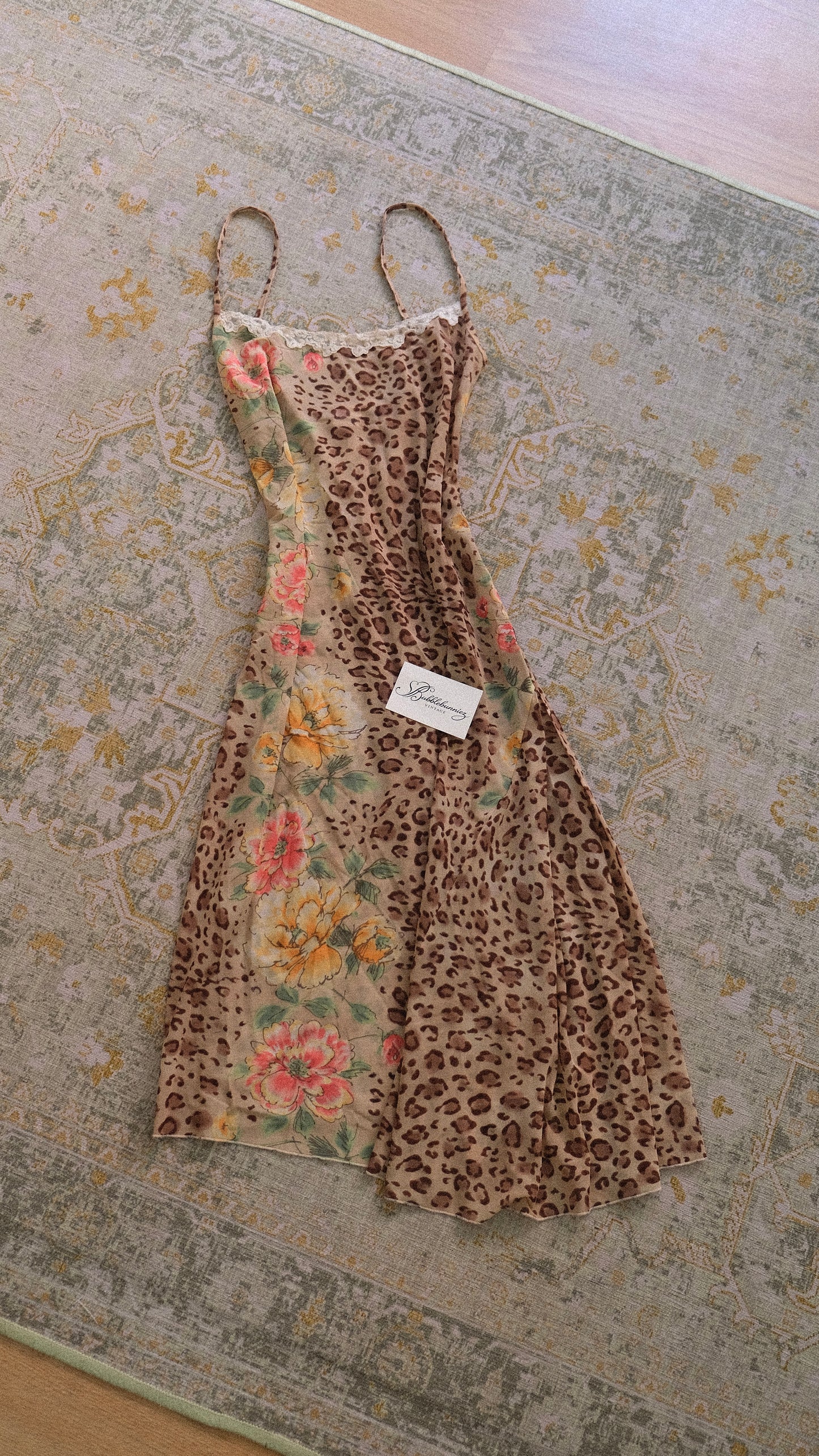 Vintage La Perla animal print x florals mesh lingerie dress (M)