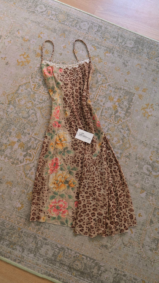 Vintage La Perla animal print x florals mesh lingerie dress (M)
