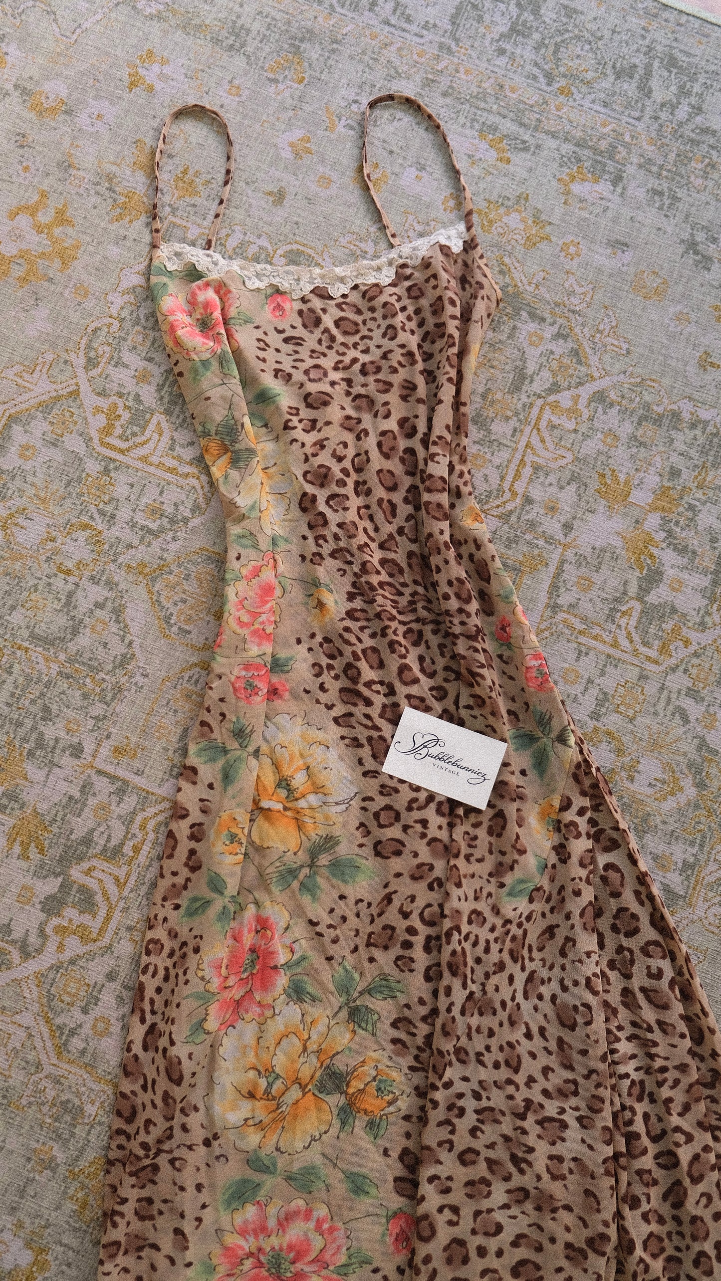 Vintage La Perla animal print x florals mesh lingerie dress (M)
