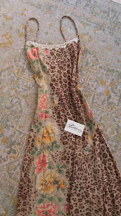 Vintage La Perla animal print x florals mesh lingerie dress (M)