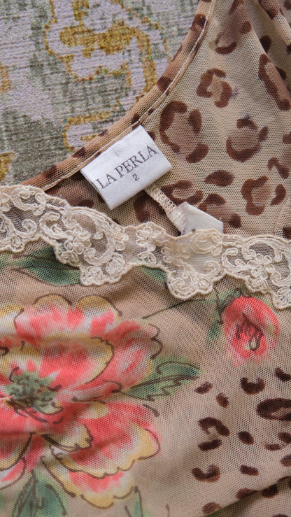 Vintage La Perla animal print x florals mesh lingerie dress (M)