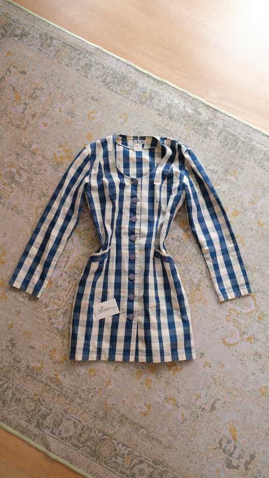 RARE Vintage Chantal Thomass Suite navy gingham dress (M)