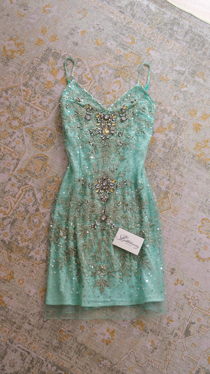 Vintage French mint blue mermaid dress (S-S/M)