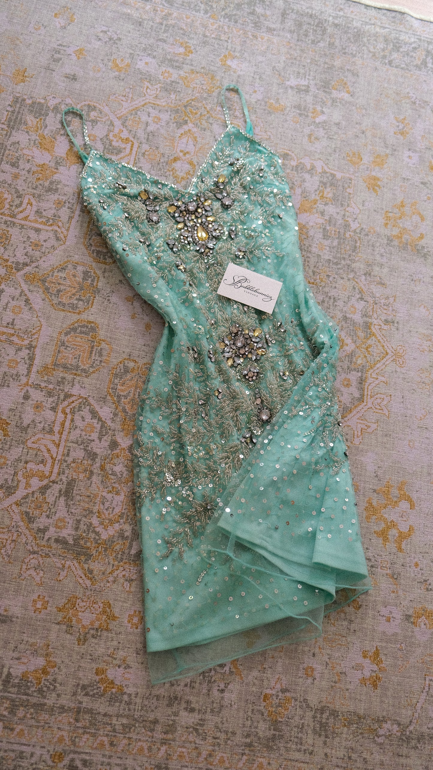 Vintage French mint blue mermaid dress (S-S/M)