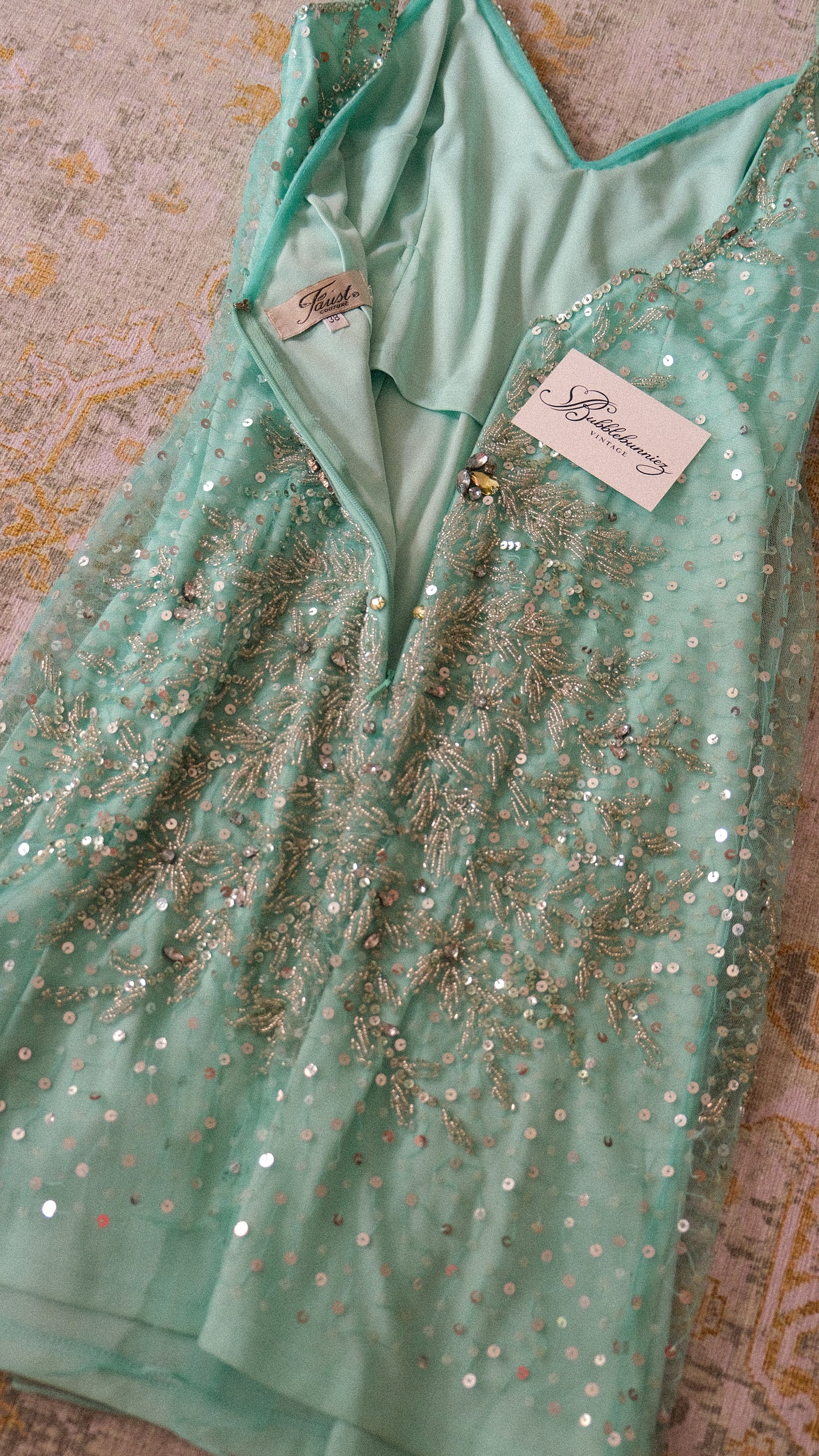 Vintage French mint blue mermaid dress (S-S/M)