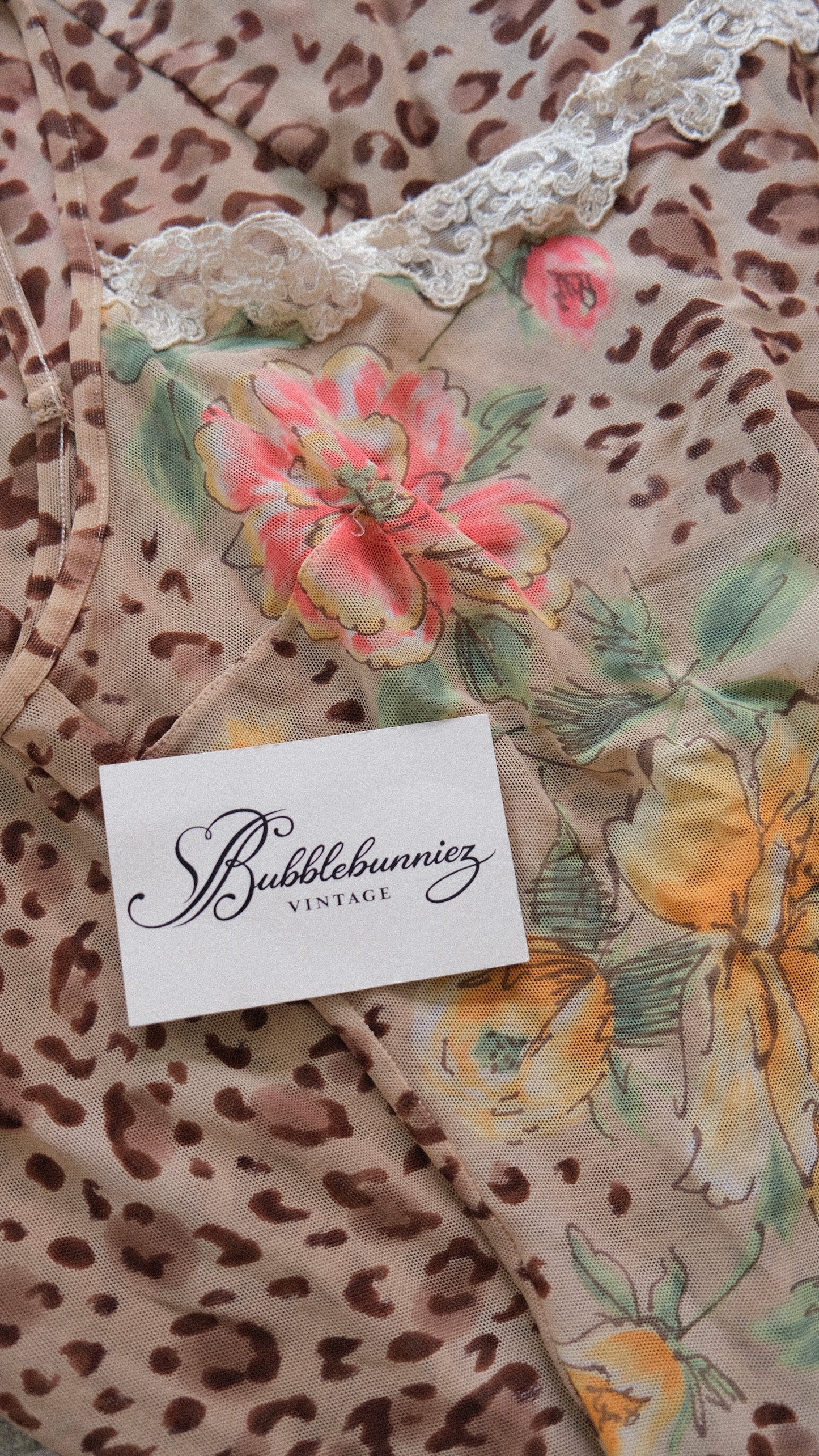Vintage La Perla animal print x florals mesh lingerie dress (M)