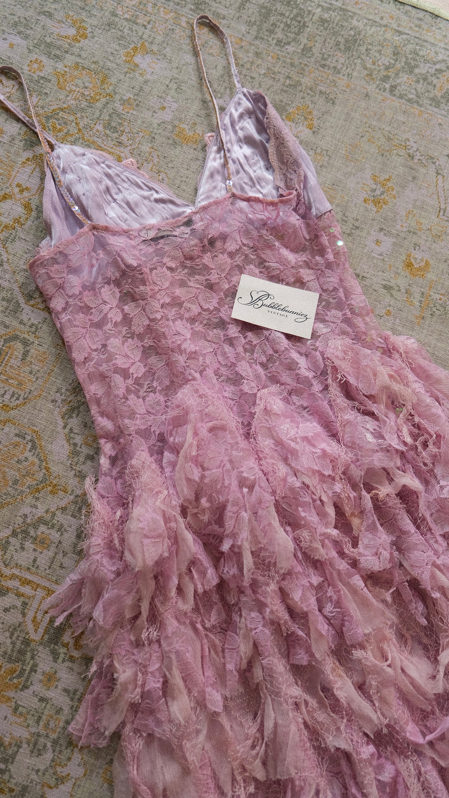 Vintage lilac flamingo ruffle dress (S-M)
