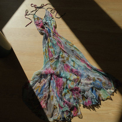 Vintage floral flowy summer dress (S-M)