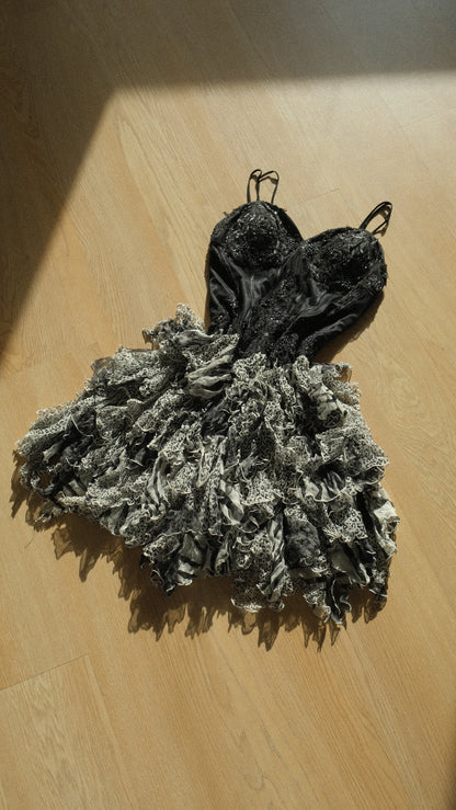 Vintage rare ruffle bustier minidress (M-L)