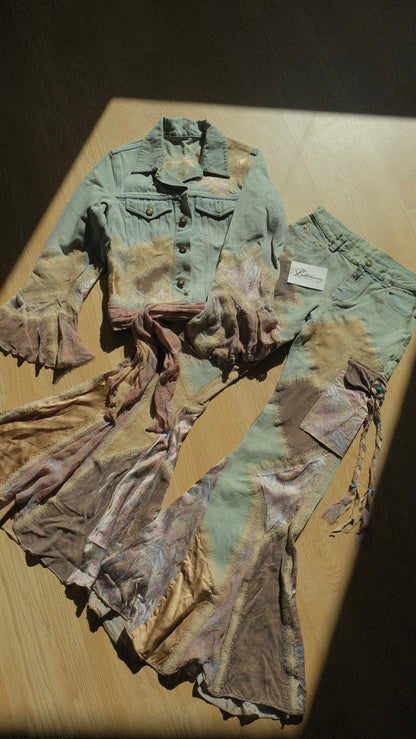 Vintage Italian denim flared 2 piece set (XS)