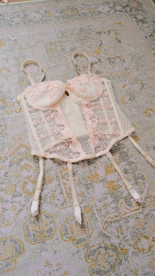 Vintage creme Florals corset (75B/34B)