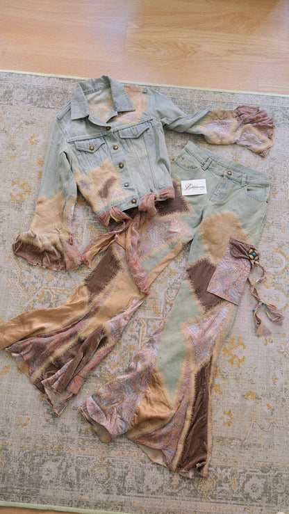 Vintage Italian denim flared 2 piece set (XS)