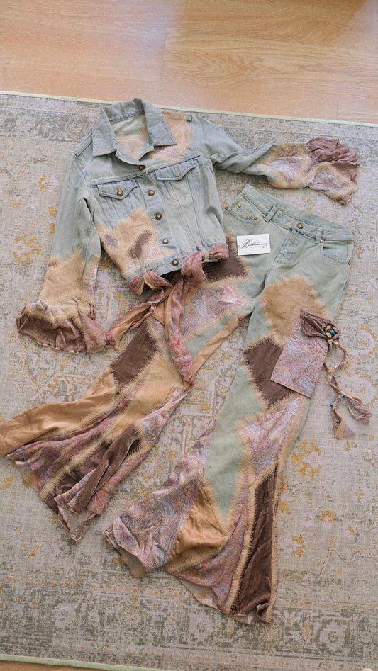 Vintage Italian denim flared 2 piece set (XS)