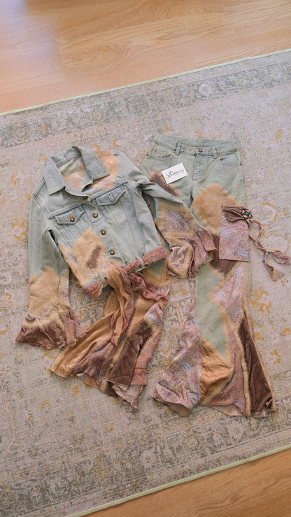 Vintage Italian denim flared 2 piece set (XS)