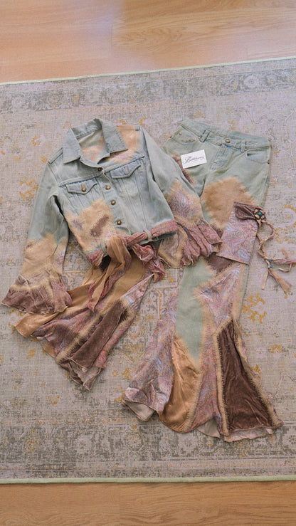 Vintage Italian denim flared 2 piece set (XS)