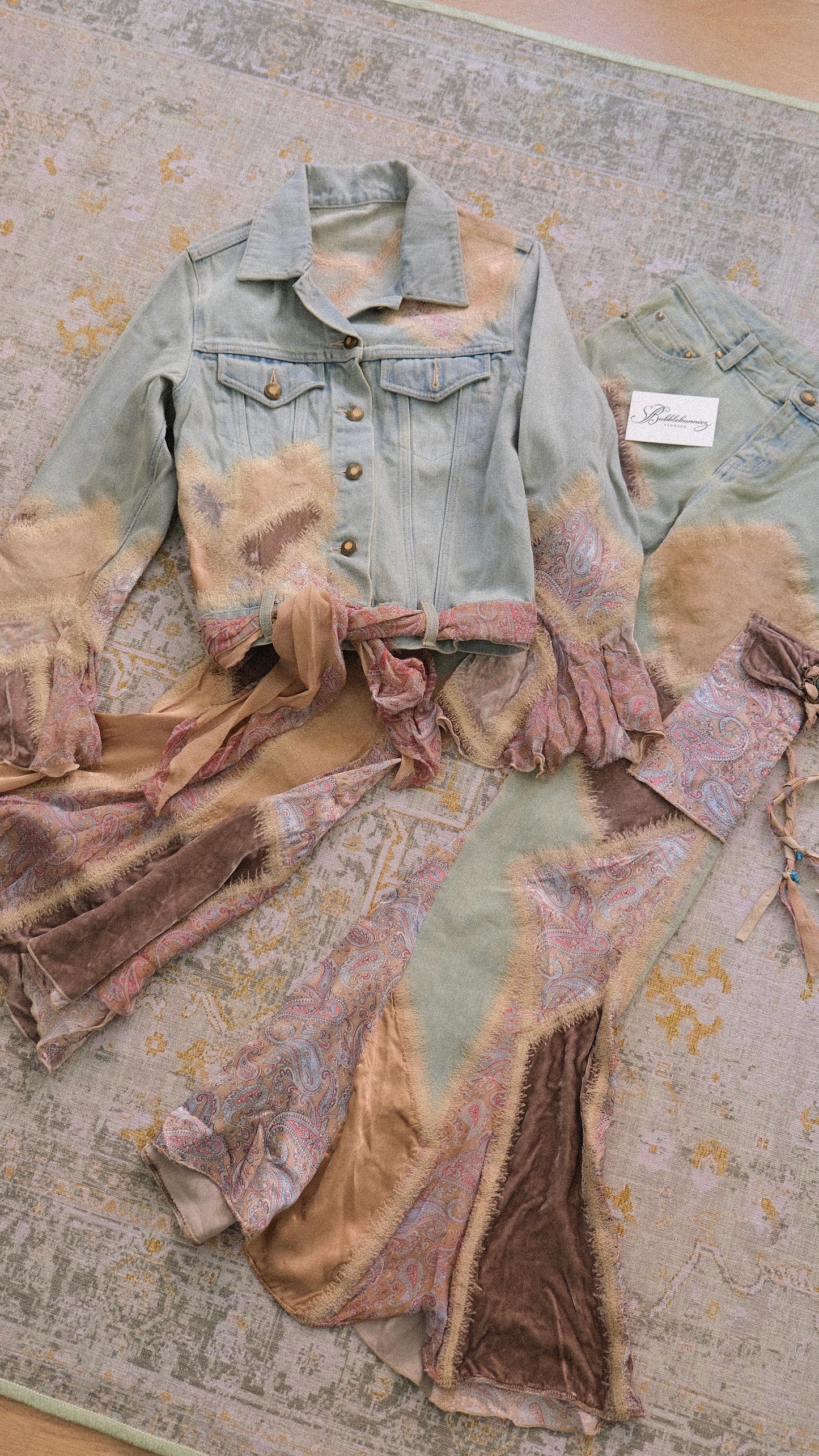 Vintage Italian denim flared 2 piece set (XS)