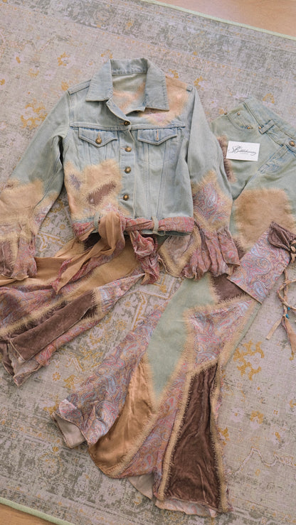 Vintage Italian denim flared 2 piece set (XS)