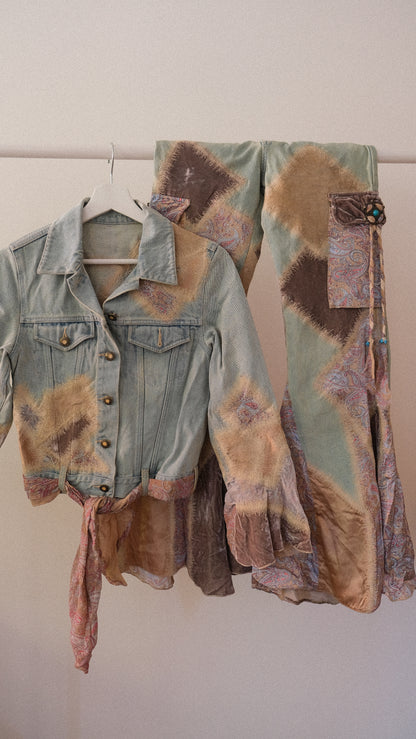 Vintage Italian denim flared 2 piece set (XS)