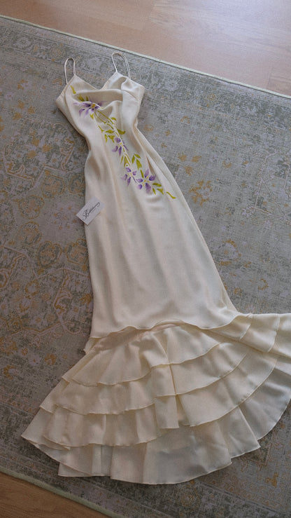 Ruffled floral bridal dress (S)